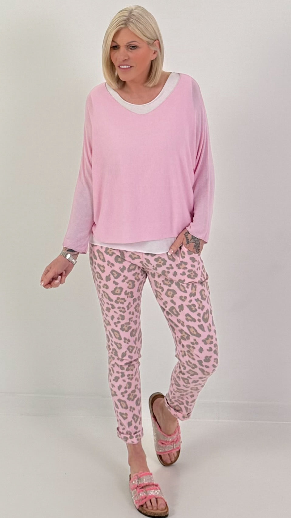 Feinstrick Pulli mit Top - rosa