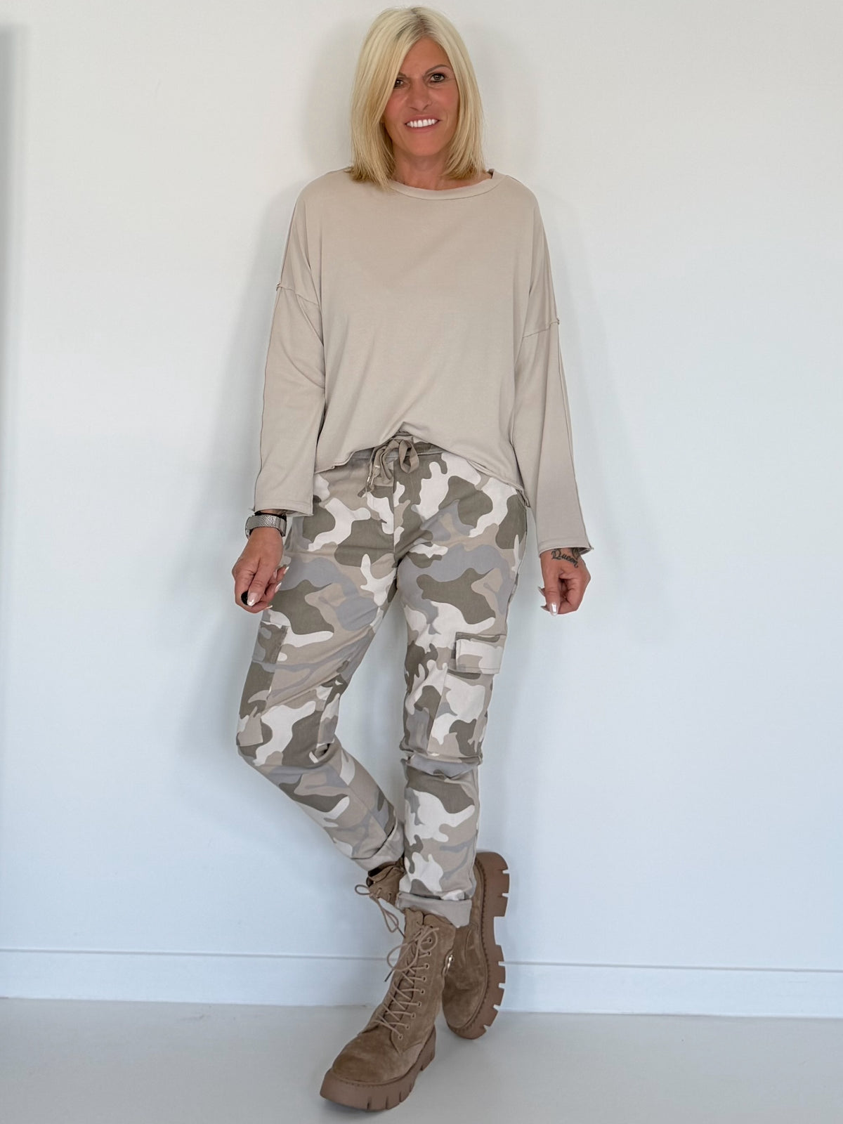 Kastiges Shirt - beige