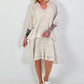 Dress with undershirt top and flounces - beige