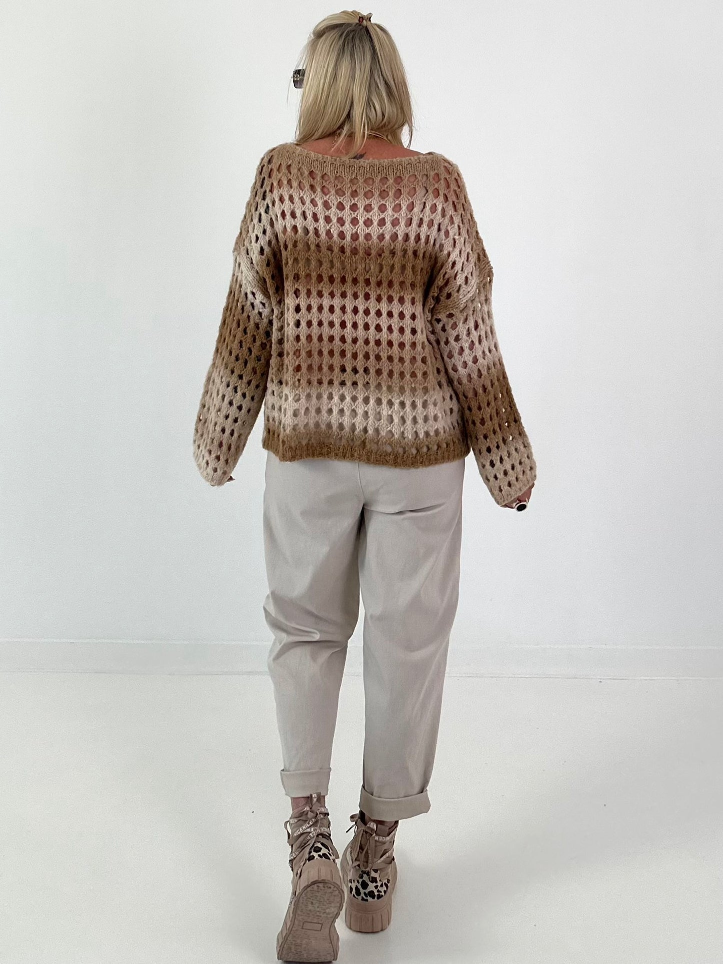 Grobstrickpullover mit Farbverlauf - beige-mehrfarbig