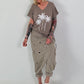 T-shirt with glitter palms - taupe