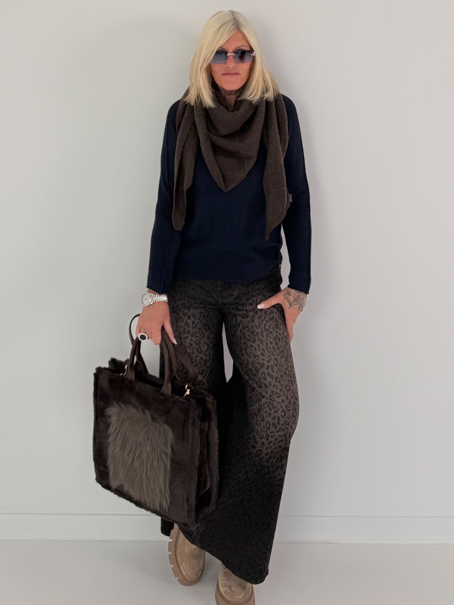 Jeans mit All Over Leo-Print und weitem Bein - leo-mehrfarbig