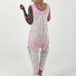 Batik Jumpsuit mit aufgesetzten Cut-Out Taschen - weiss-neonpink-beige