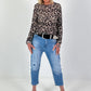 Lace top with leopard print - black-beige