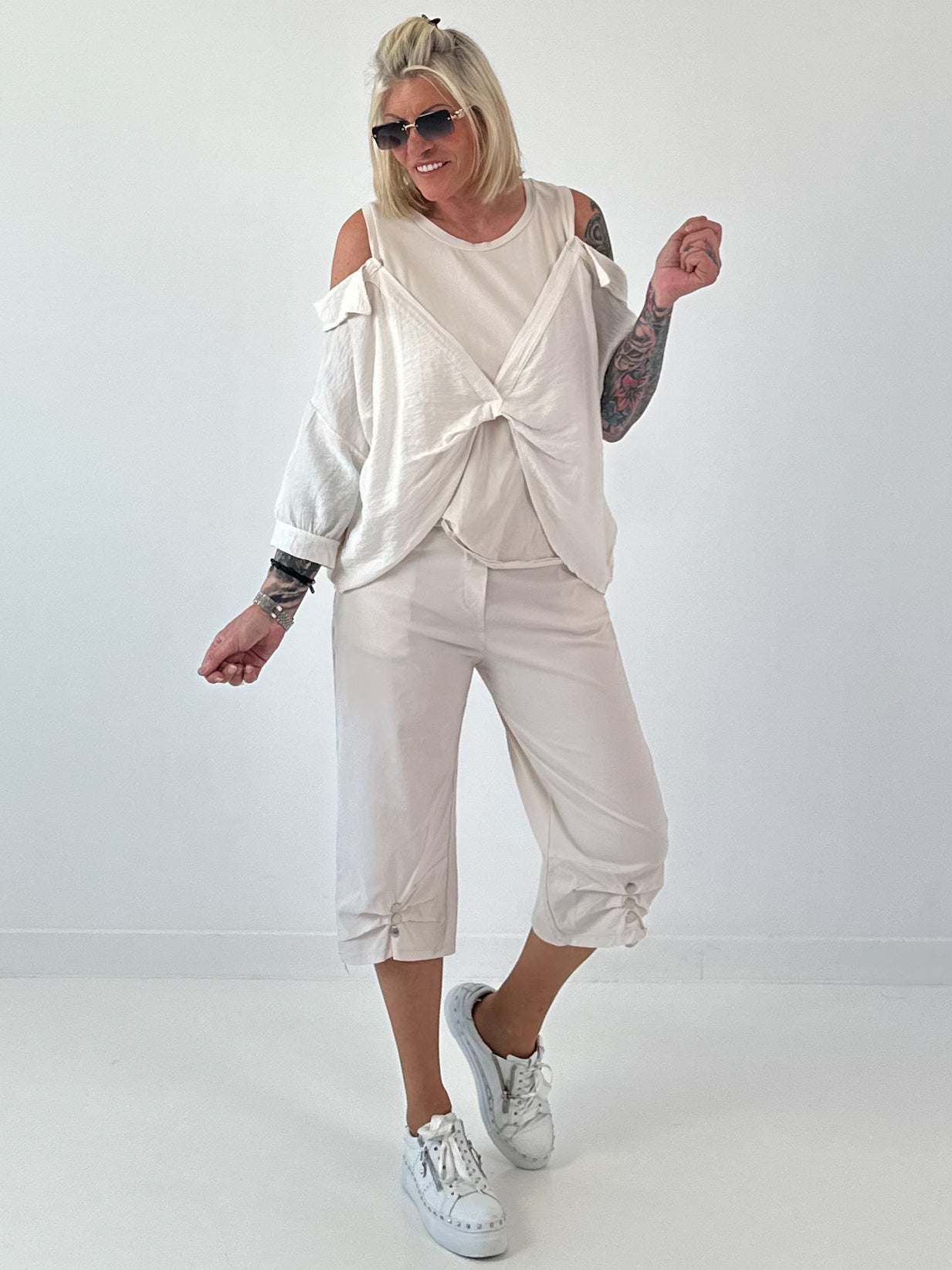 Tunika mit integrierten Top - beige