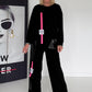 Stylischer Zweiteiler mit Lederoptik- und Kord-Details - schwarz