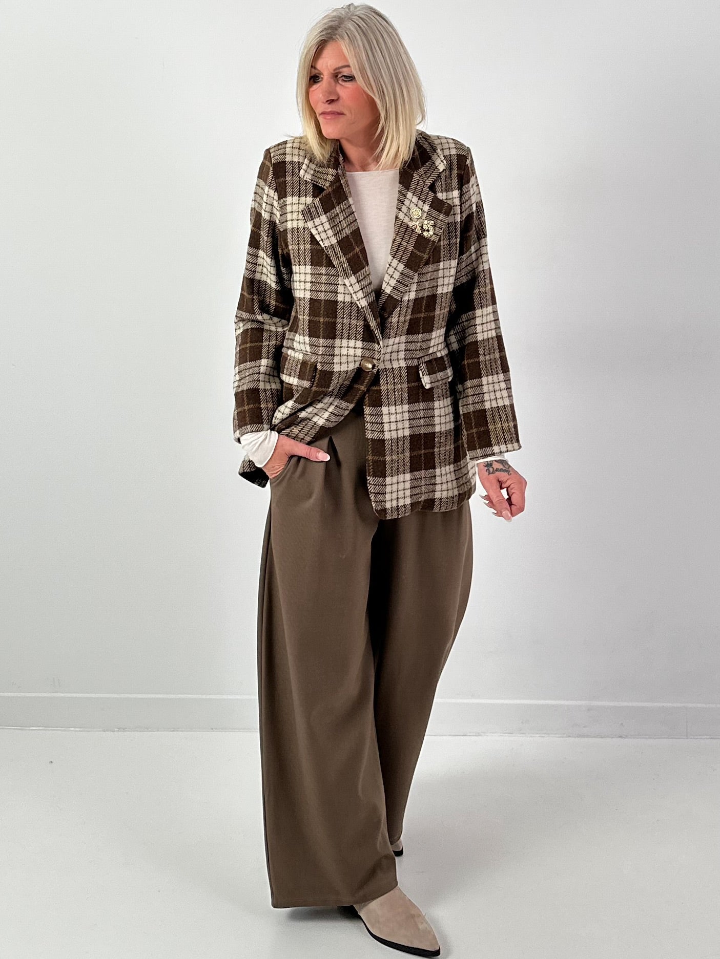 Geruit wollen blazer, model "Royal Check" - chocolade-veelkleurig