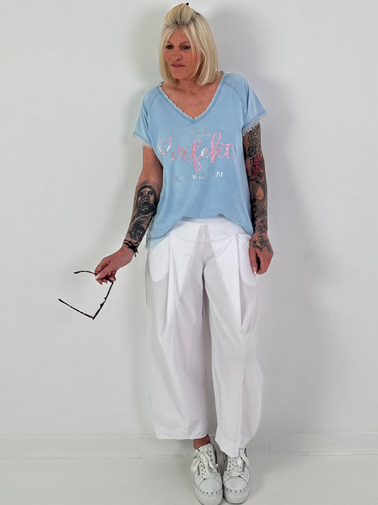 T-Shirt with Statement Print - light blue