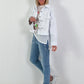 Denim jacket with crochet pockets - white