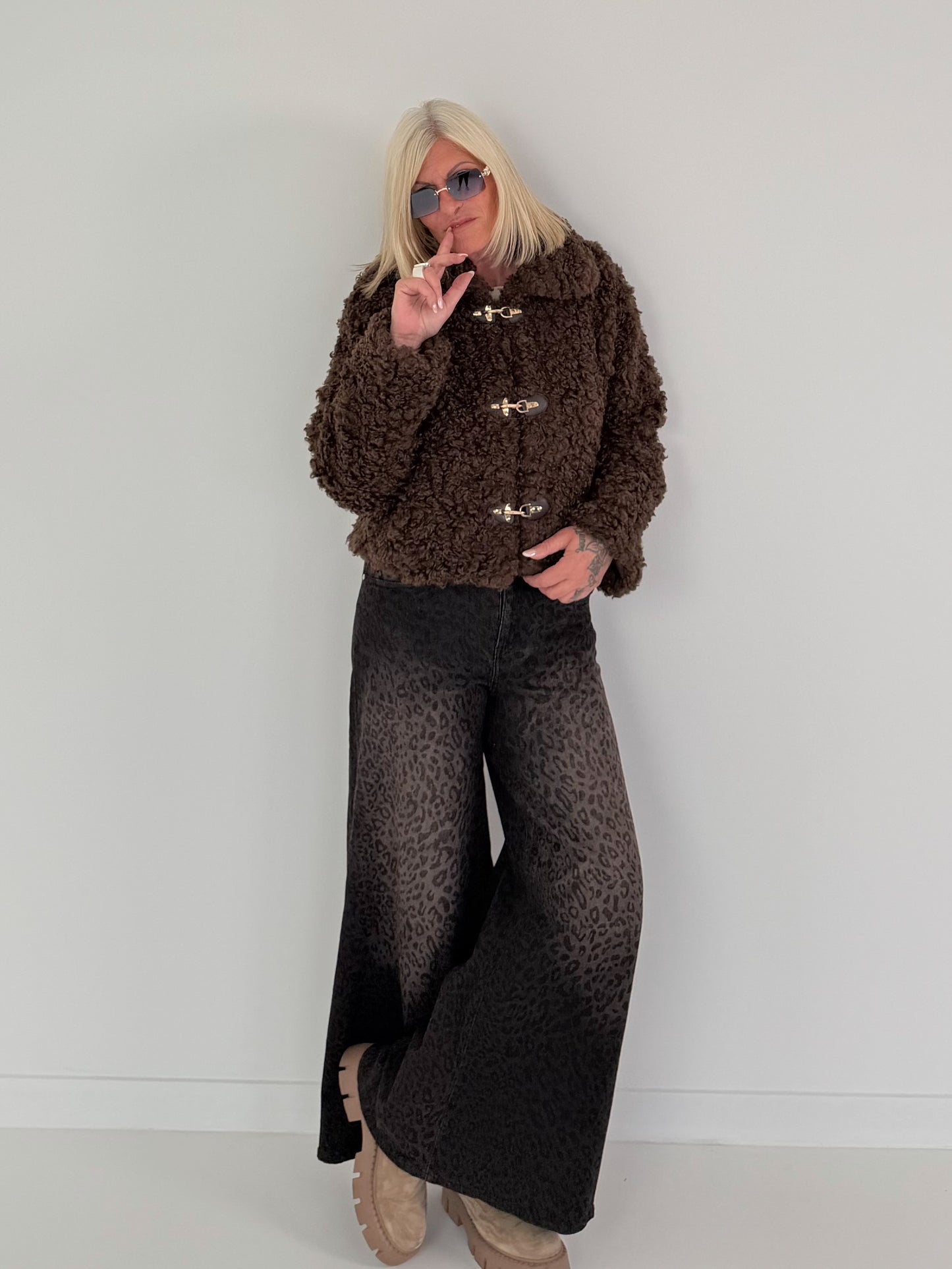 Jacke in kuscheliger Teddy-Curly-Optik - mokka