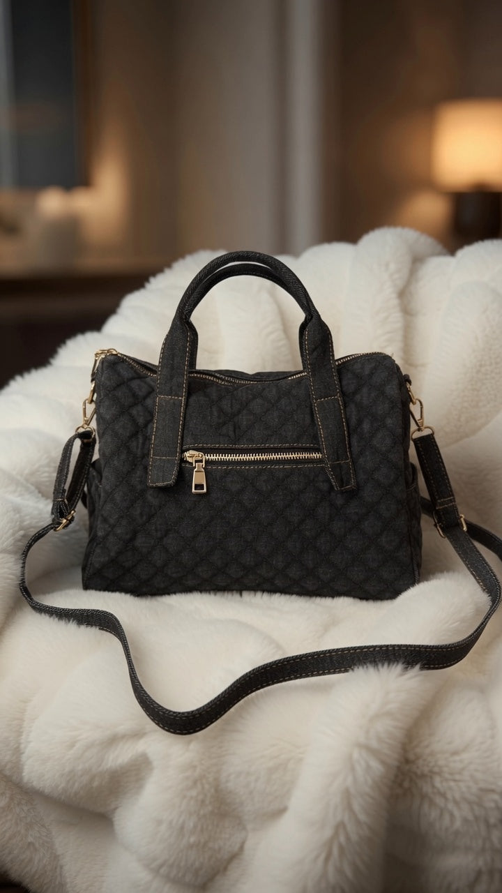 Canvas bag with special details and Speedy shape - denim used black