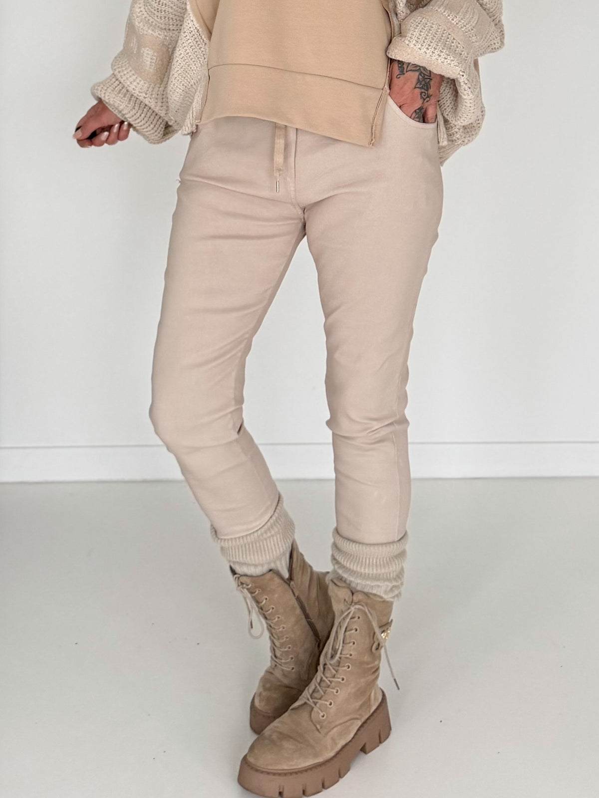 Hose mit elastischem Bündchen - beige