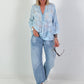 Tunic with floral pattern and denim details - light blue