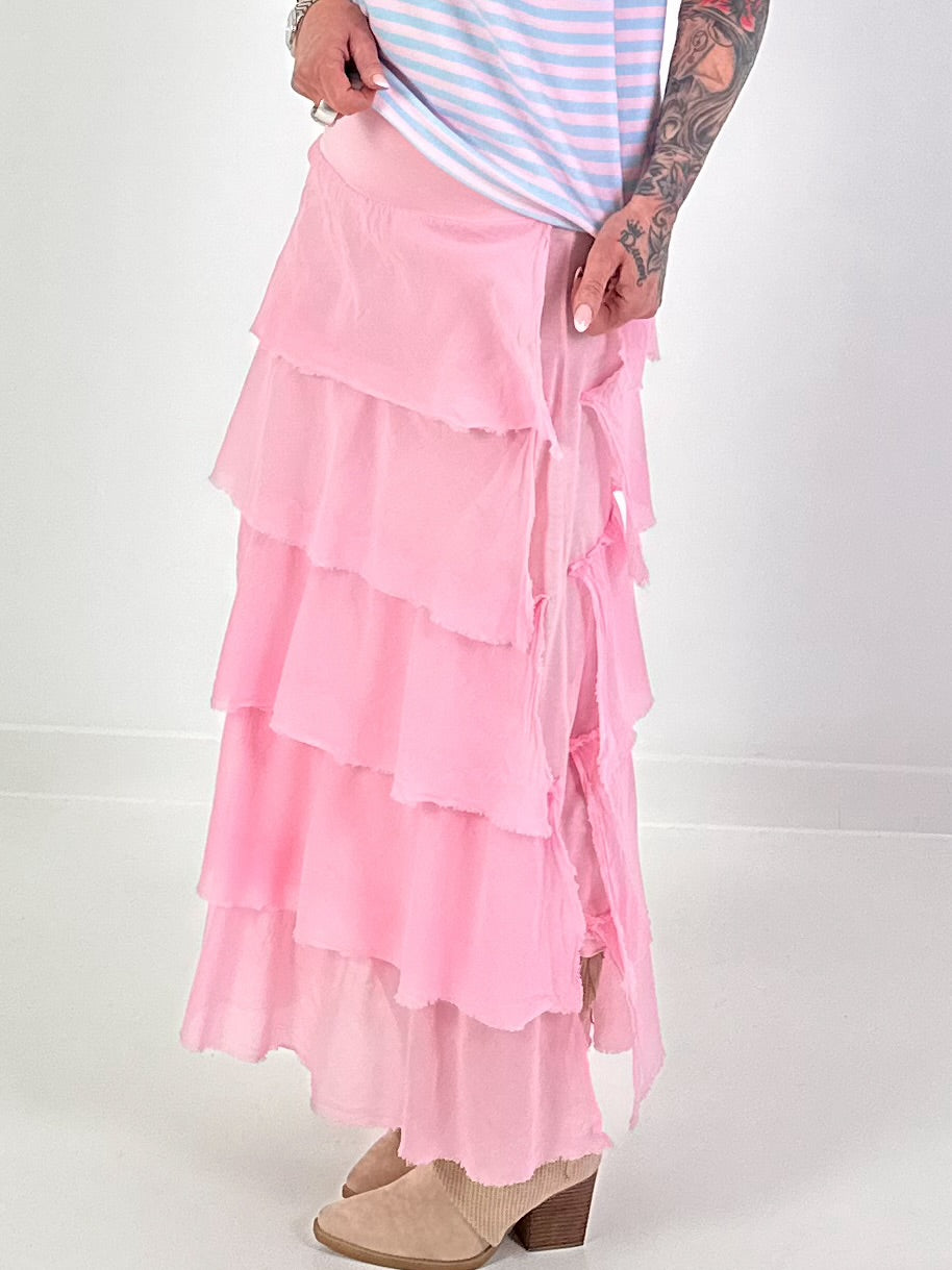 Long ruffled skirt - pink