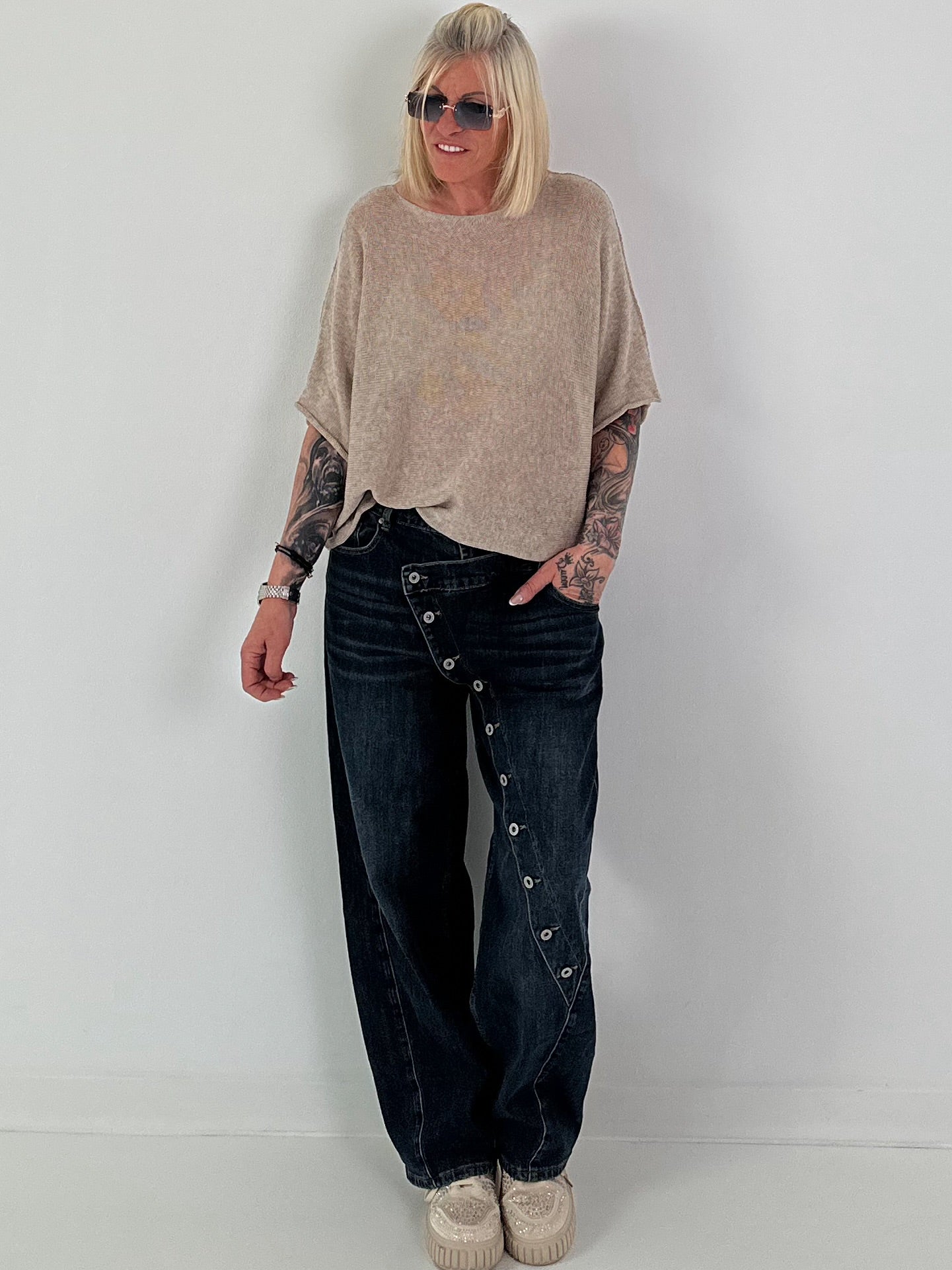 Leichter Pullover mit halben Arm - taupe