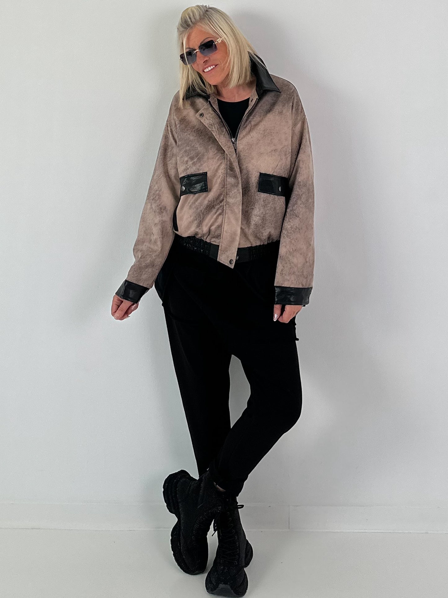 Vintage leather-look blouson jacket - taupe