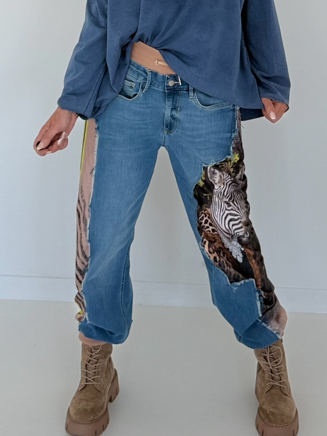 Jogg-Jeans im Used Look Zebra - denim