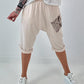 Short linen baggy dress with overlay and sequin details - khaki