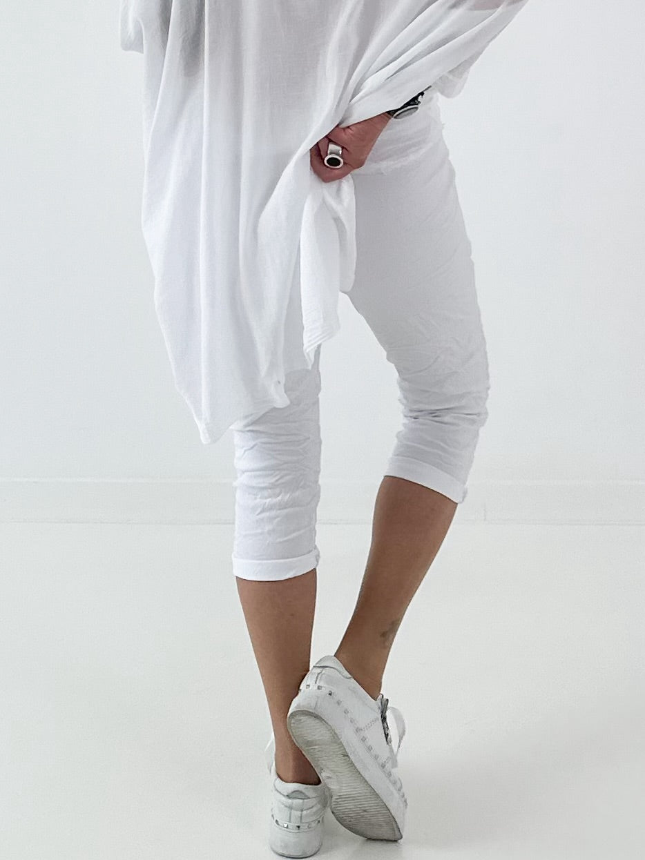 Capri Hose mit Bindeband - weiss