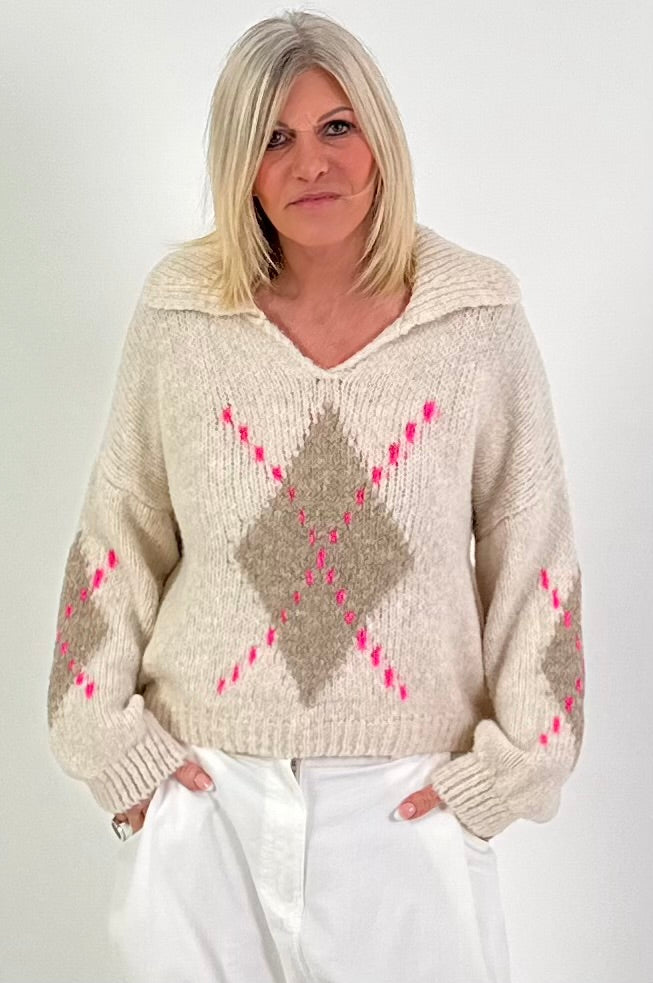 Pullover Modell "Cozy Diamond Knit" - beige