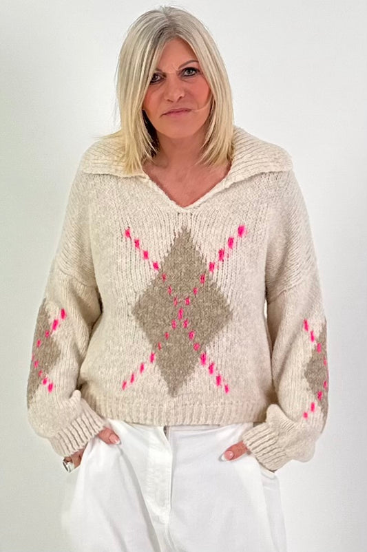 Pullover Modell "Cozy Diamond Knit" - beige