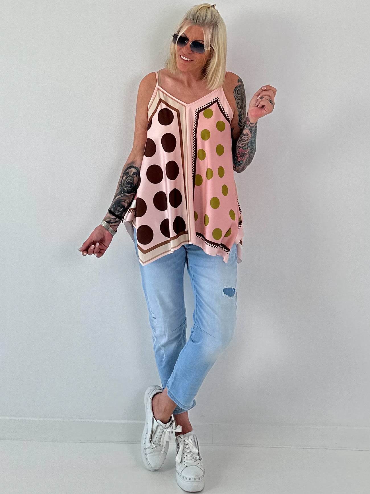 Luftiges Top mit Muster -  rosa - mehrfarbig