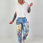Jeanshose mit floralem Printmix - blau-mehrfarbig