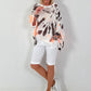 Oversized Batik Leinen Shirt - weiss-neonorange-dunkelbraun