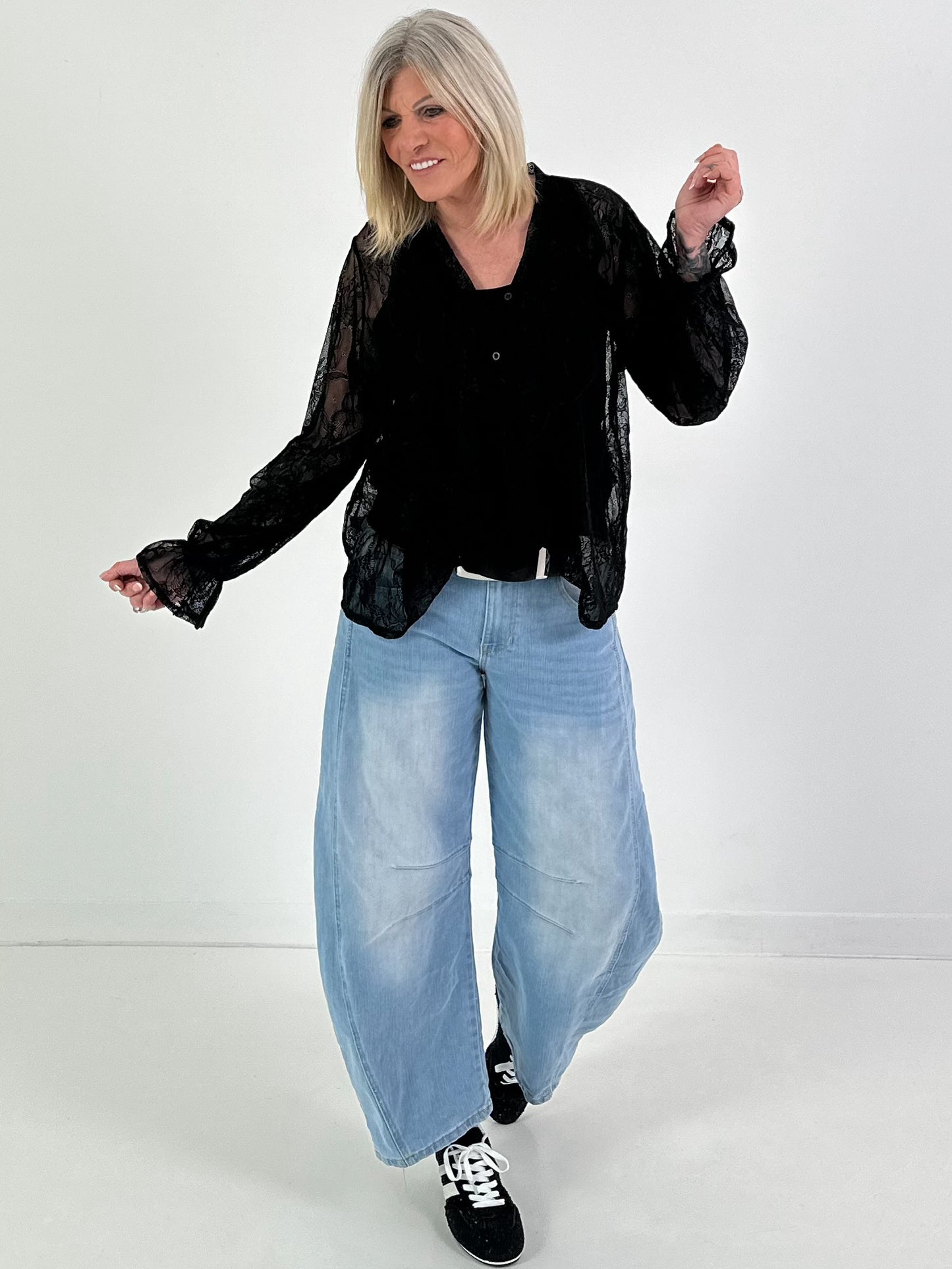 Lace blouse with top - black