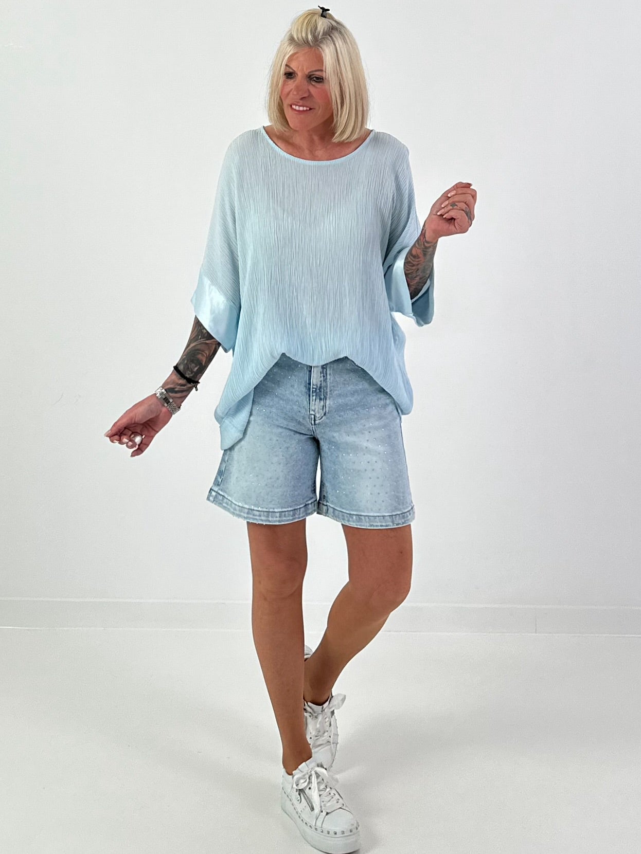 Strukturiertes Shirt - hellblau