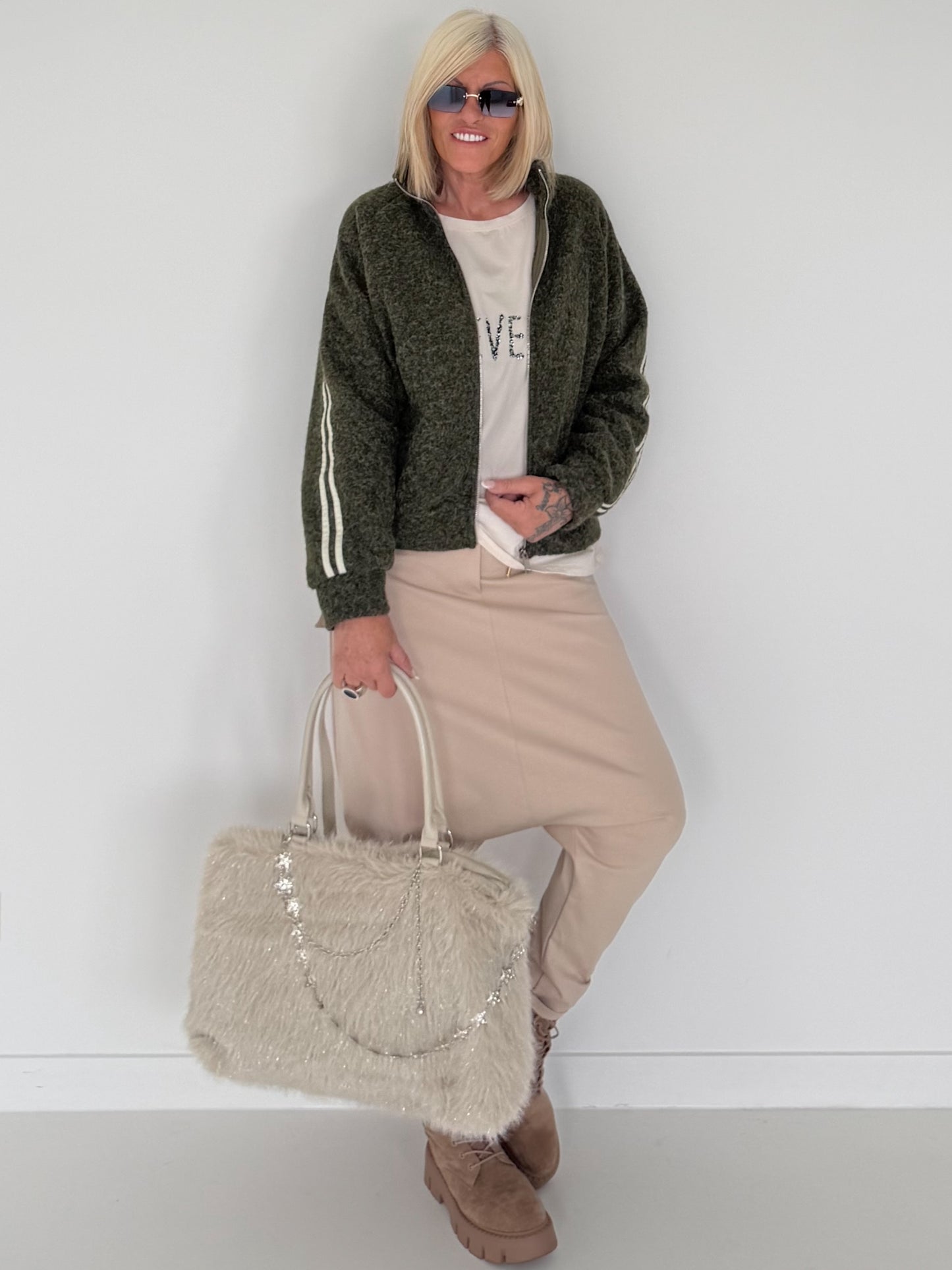 Jacke mit Streifen-Details - oliv