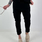 Baggy/Boyfriend Hose mit seitlichen Häkelblumen - schwarz