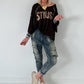 Strick Shirt mit Leo-Print - mokka