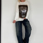 Sweater mit Stulpenärmeln und Strassmotiv Leopard - ecru