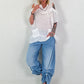 Linen Shirt with Off-Shoulder Cut-Outs - White