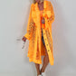 Jeansmantel mit floralem Netzeinsatz - neonorange