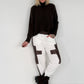 Sweathose im Materialmix - weiss-mokka