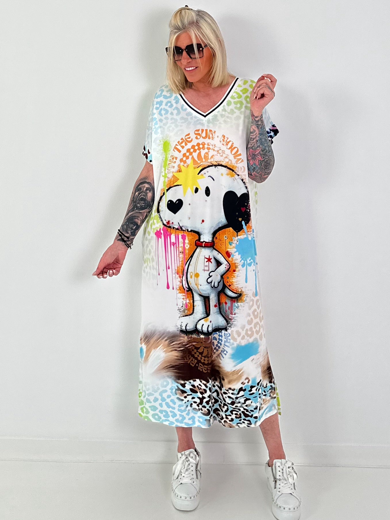 Jurk met printmix - wit-geel-multicolor