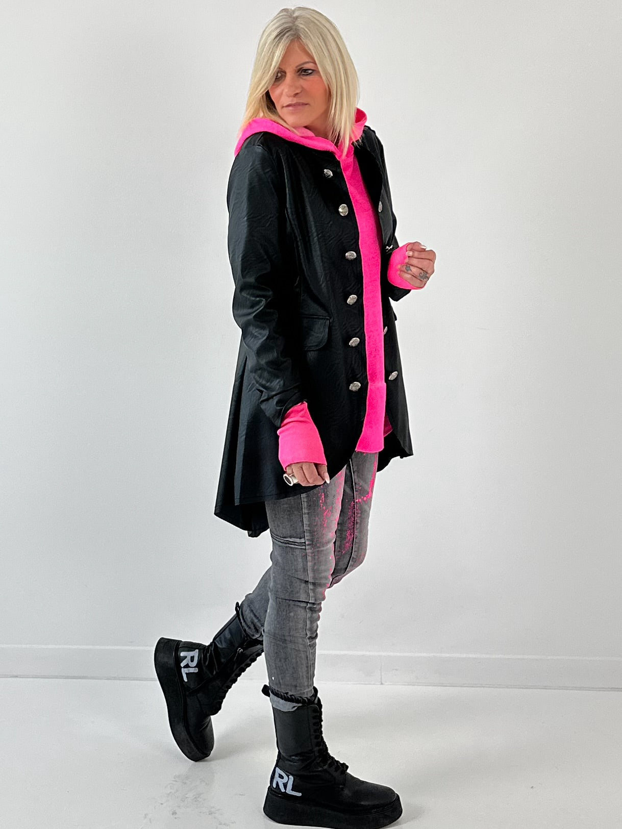 Militair jasje in lederlook model "Midnight Empress" - zwart