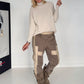 Sweathose im Materialmix - taupe-beige