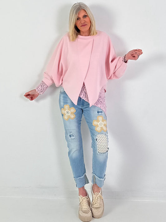 Oversized Sweater überlappend - rosa