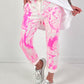 Batik-Hose mit tiefen Taschen - weiss-neonpink