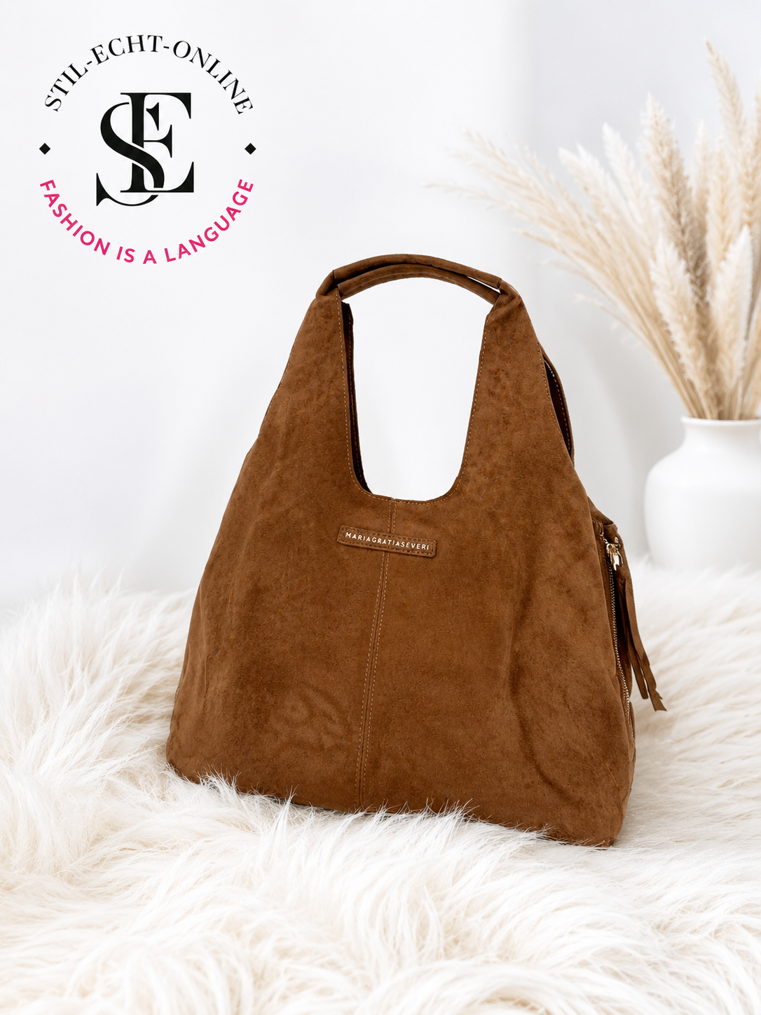 Faux suede bag - camel