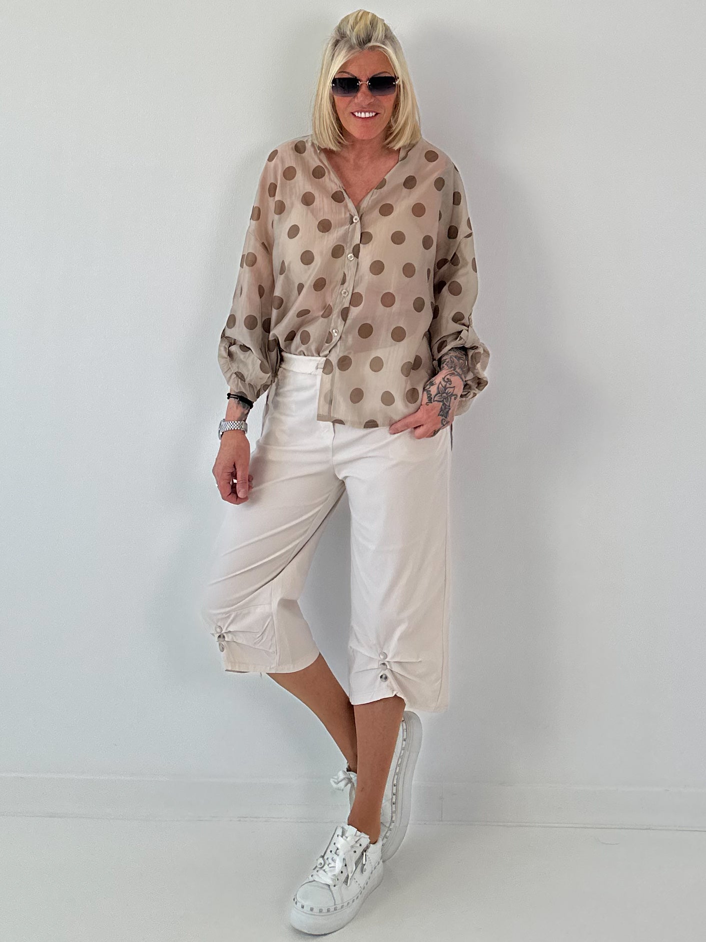 Transparent Tunic with Ruffle Sleeves - white