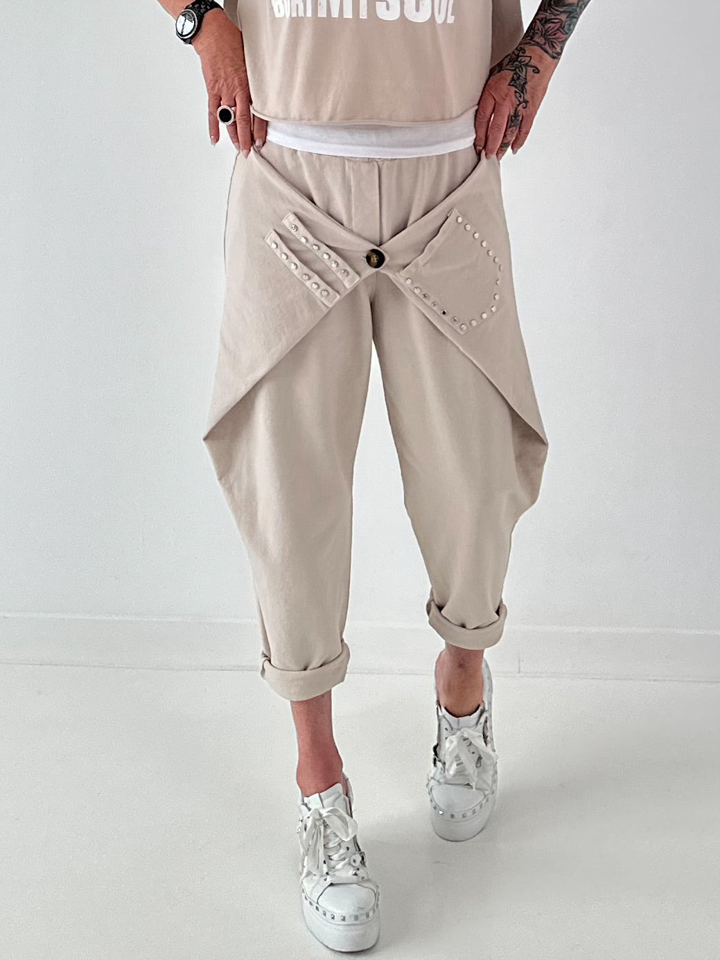Sweatshirt Hose mit lässigen Details - beige