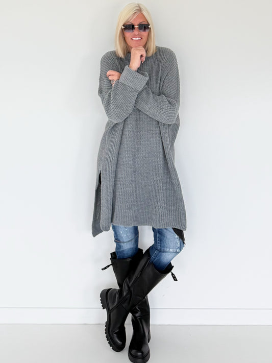 Long Knit Sweater - Grey