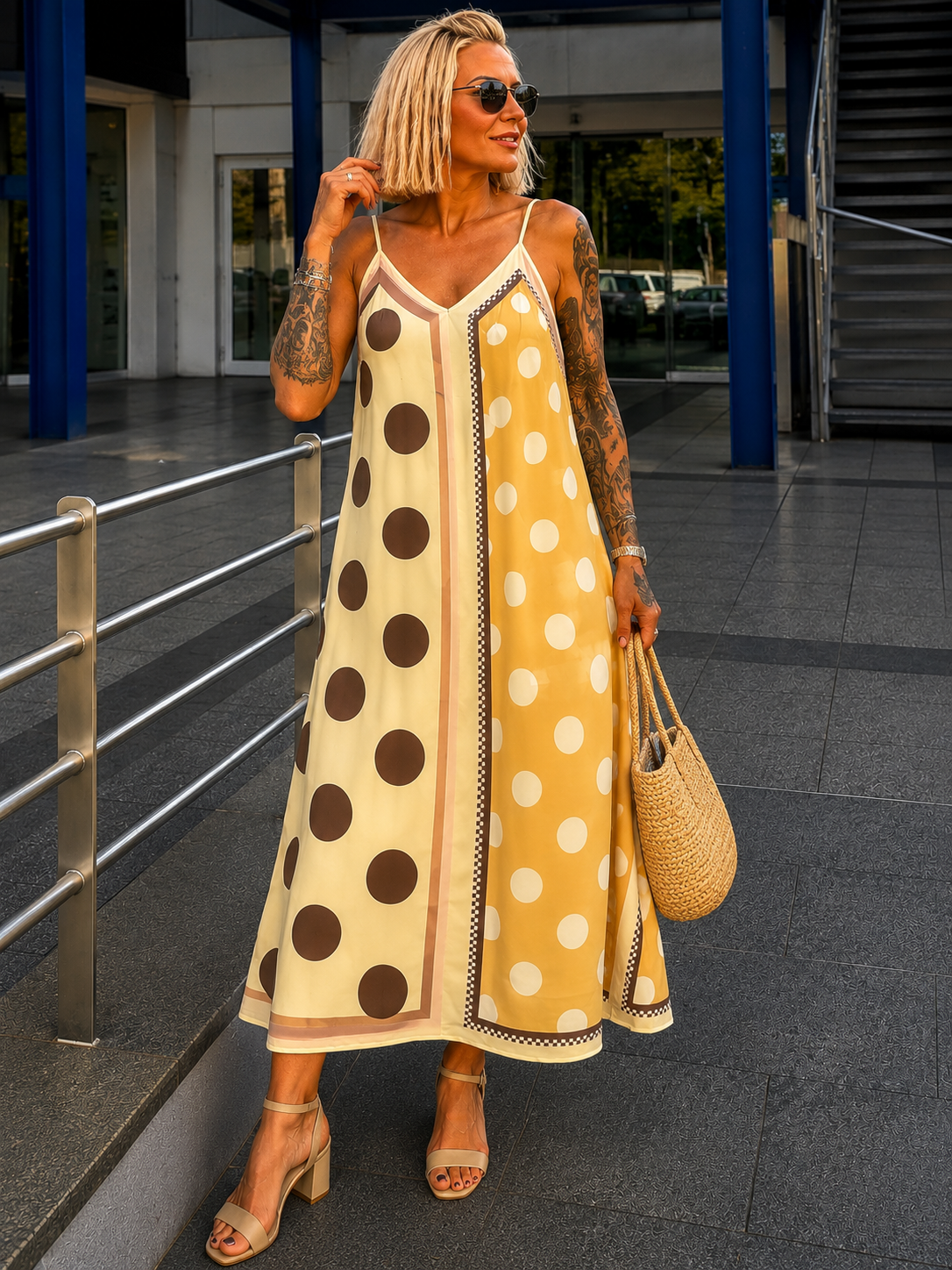 Luftiges Sommerkleid mit Print - gelb mehrfarbig