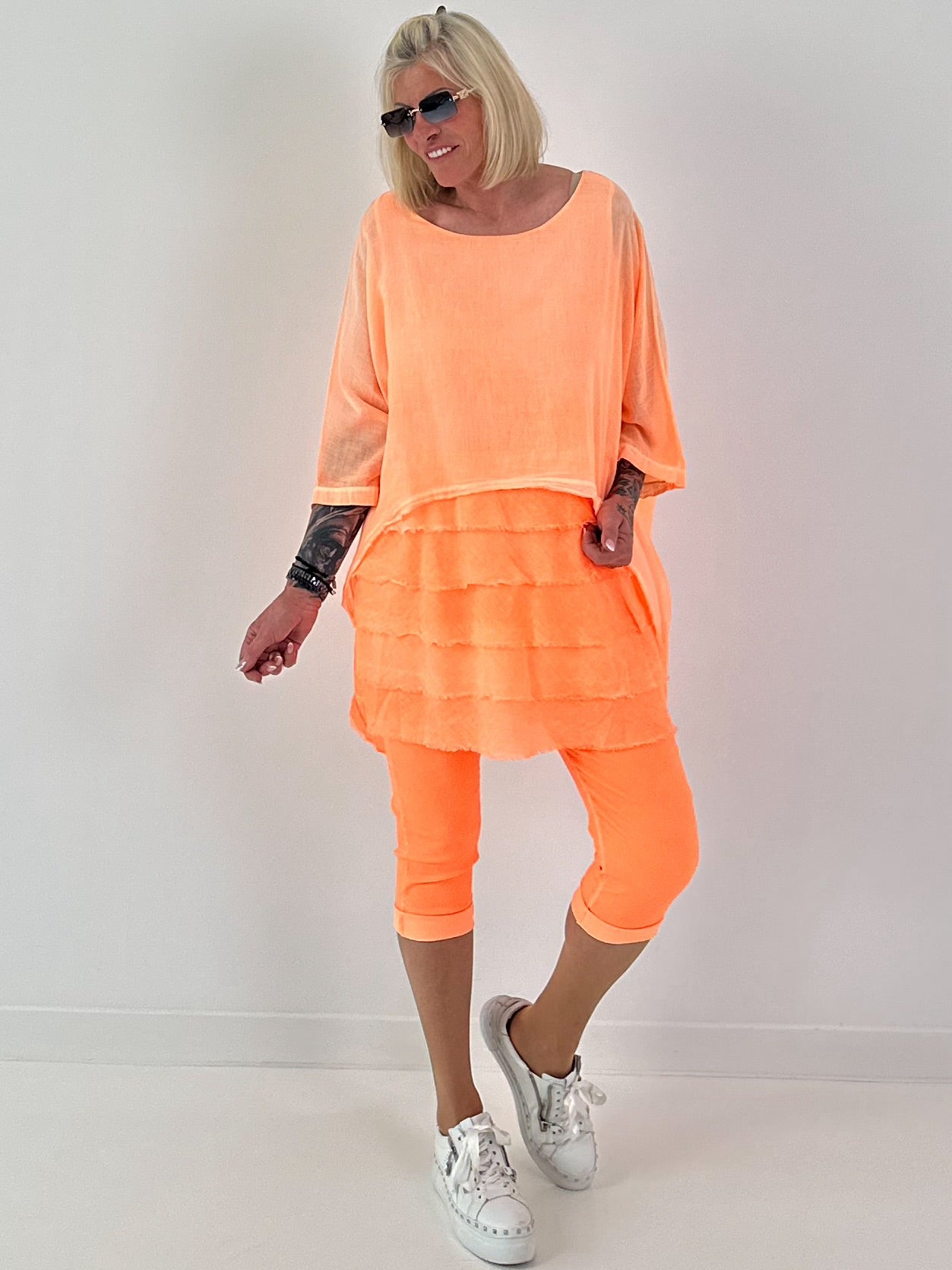 Tunika im Layer-Look - neonorange