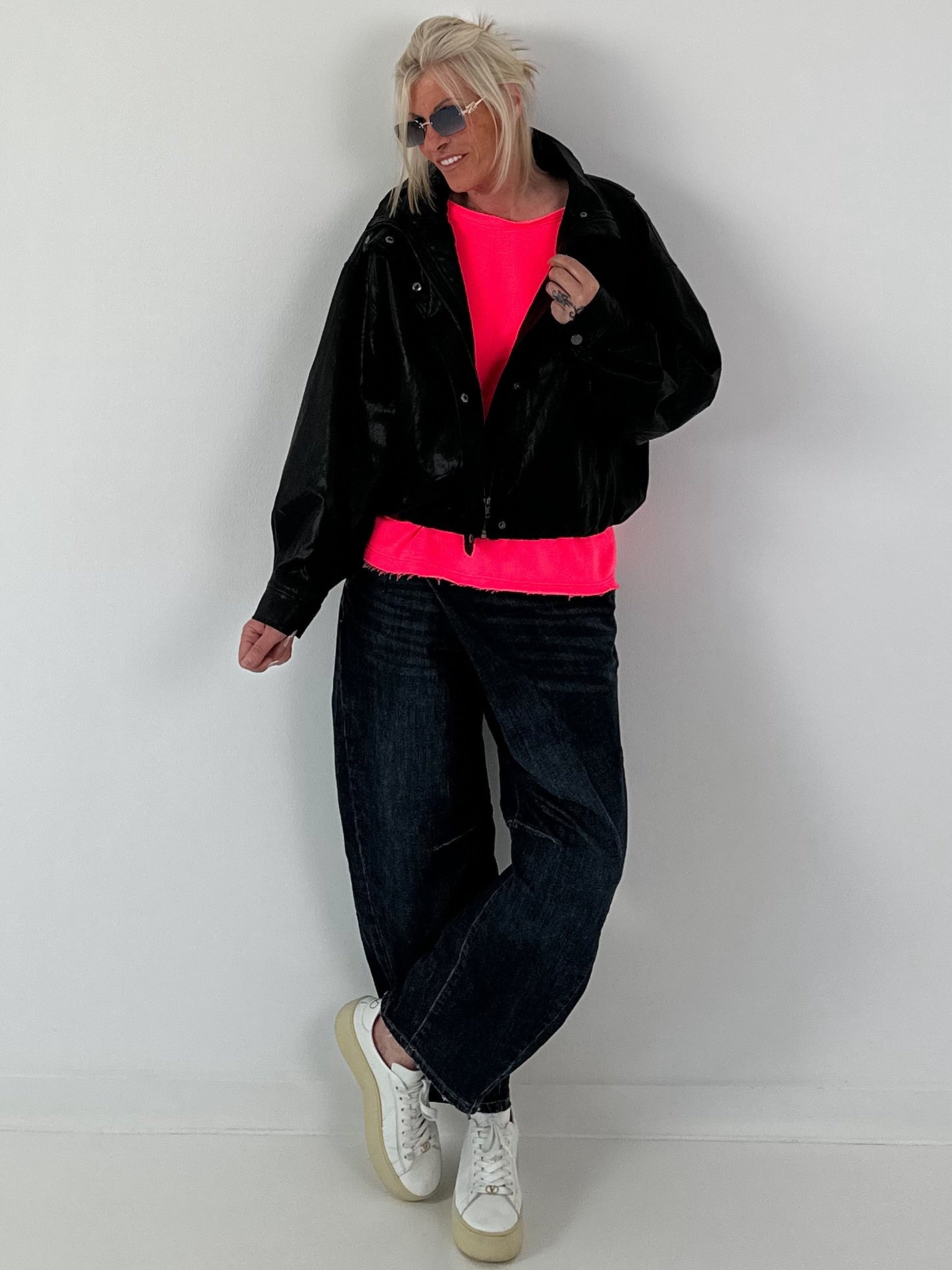 Casual leather-look jacket - black
