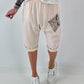 Short linen baggy dress with overlay and sequin details - khaki